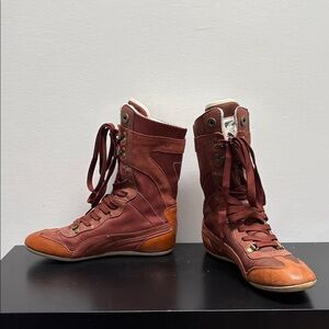 Puma Ring Mid Alpine boxing boots sneakers lace up leather vintage brown US7.5